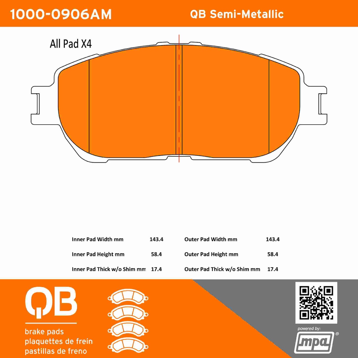 Quality-Built QB Semi-Metallic Brake Pads 1000-0906AM