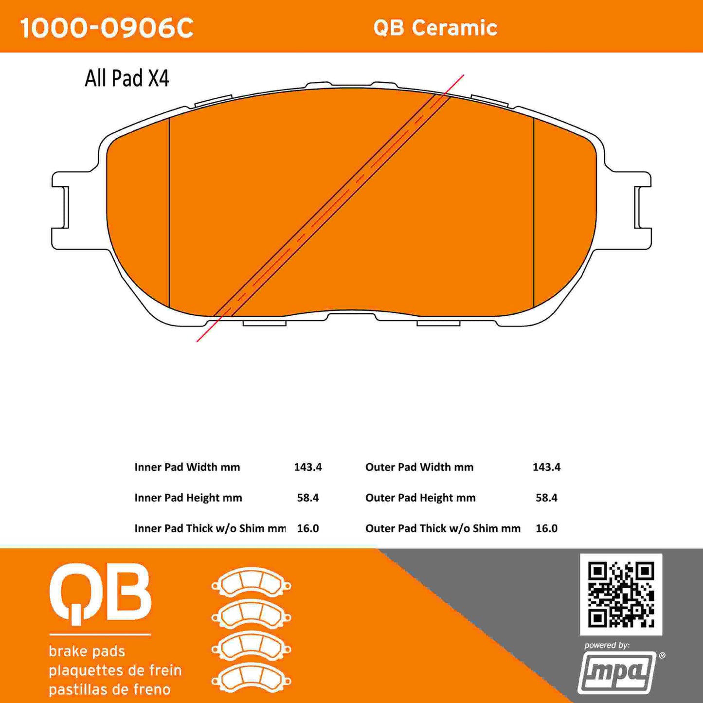 Quality-Built QB Ceramic Brake Pads 1000-0906C