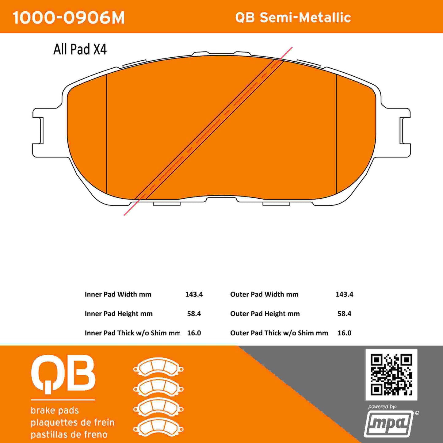 Quality-Built QB Semi-Metallic Brake Pads 1000-0906M