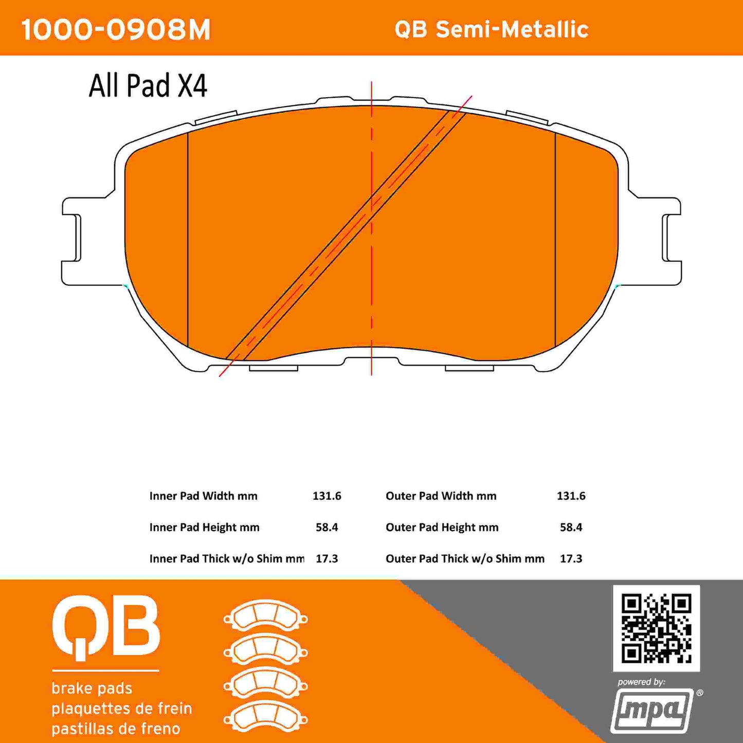 Quality-Built QB Semi-Metallic Brake Pads 1000-0908M