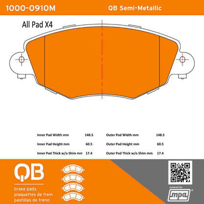 Quality-Built QB Semi-Metallic Brake Pads 1000-0910M