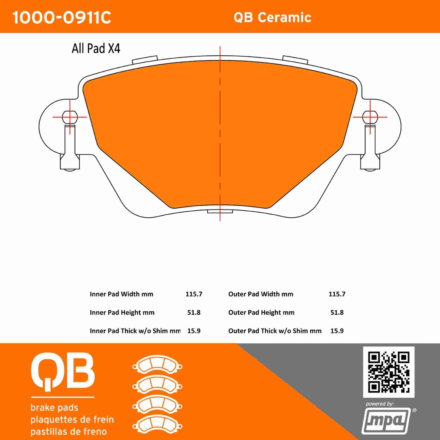Quality-Built QB Ceramic Brake Pads 1000-0911C