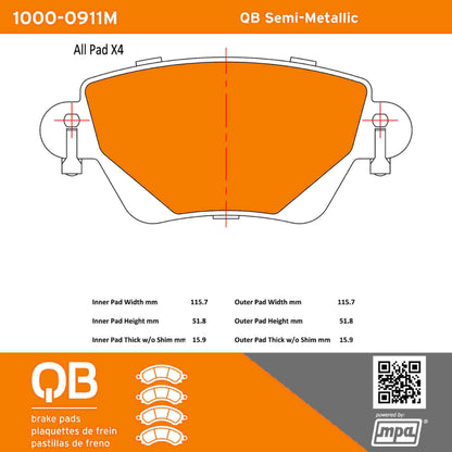 Quality-Built QB Semi-Metallic Brake Pads 1000-0911M