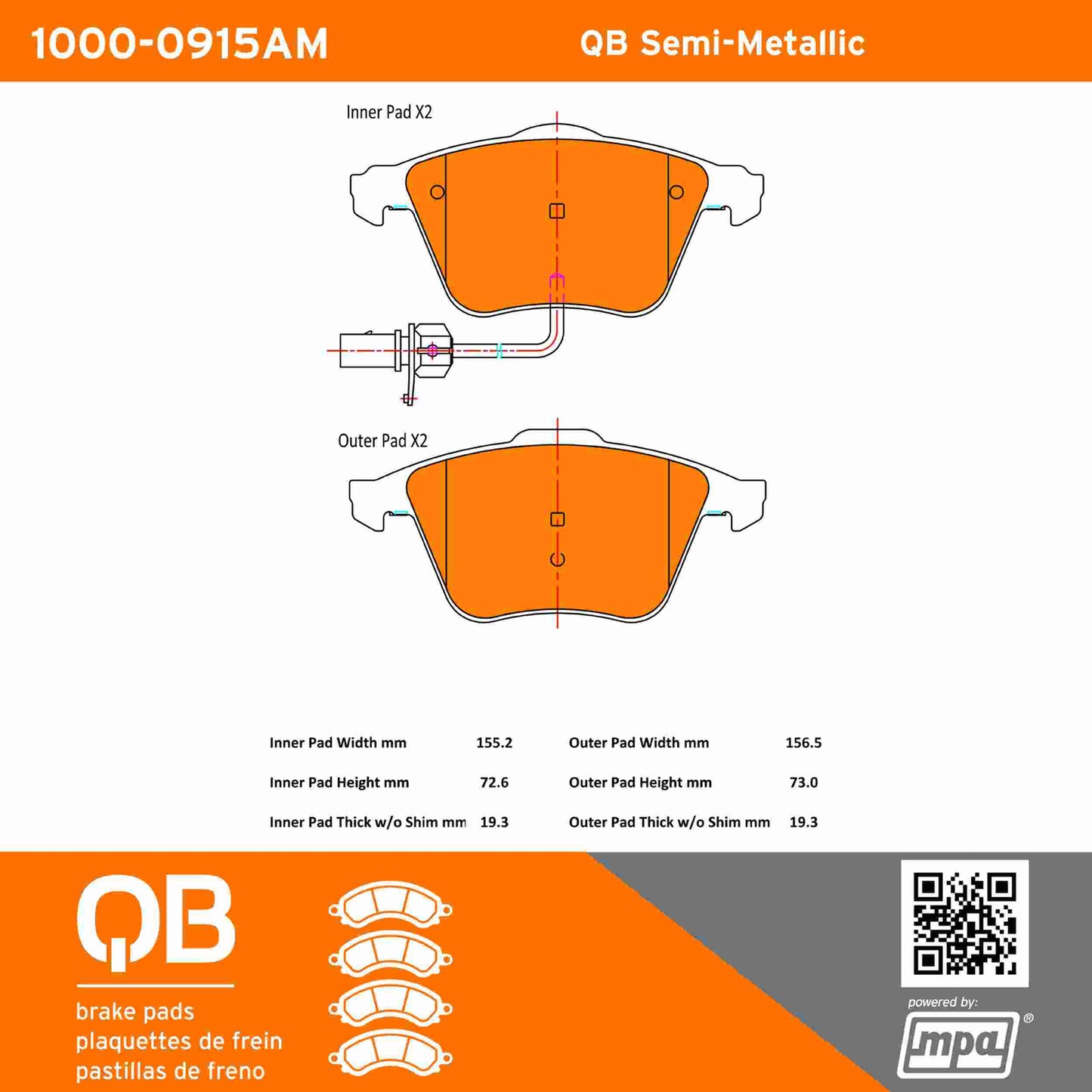 Quality-Built QB Semi-Metallic Brake Pads 1000-0915AM