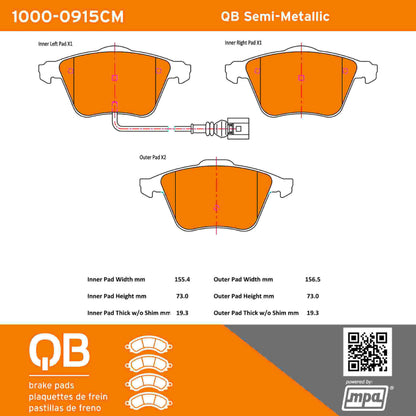 Quality-Built QB Semi-Metallic Brake Pads 1000-0915CM