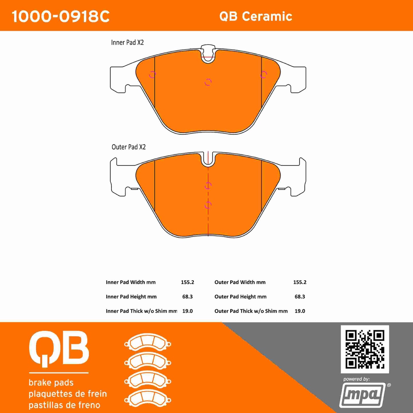 Quality-Built QB Ceramic Brake Pads 1000-0918C