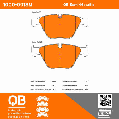 Quality-Built QB Semi-Metallic Brake Pads 1000-0918M