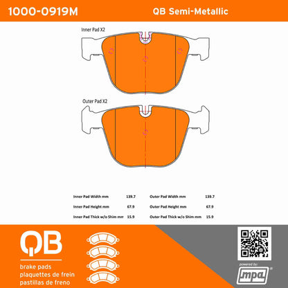 Quality-Built QB Semi-Metallic Brake Pads 1000-0919M
