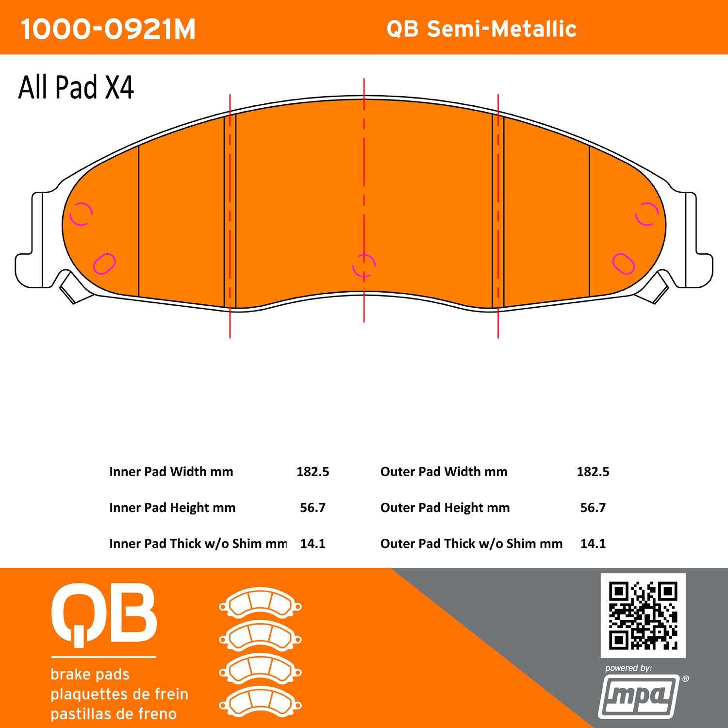 Quality-Built QB Semi-Metallic Brake Pads 1000-0921M
