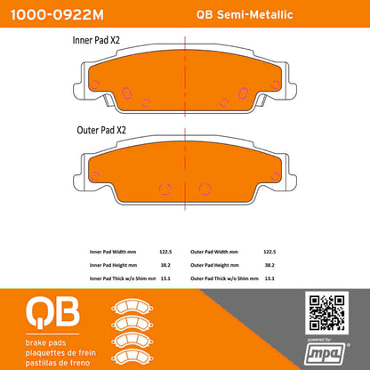 Quality-Built QB Semi-Metallic Brake Pads 1000-0922M