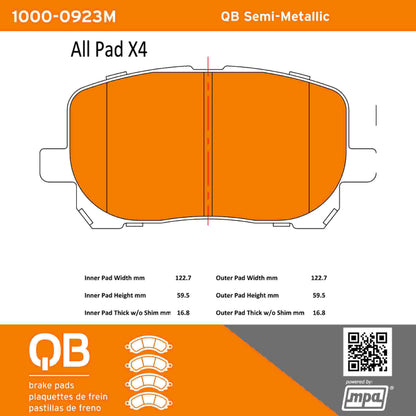 Quality-Built QB Semi-Metallic Brake Pads 1000-0923M