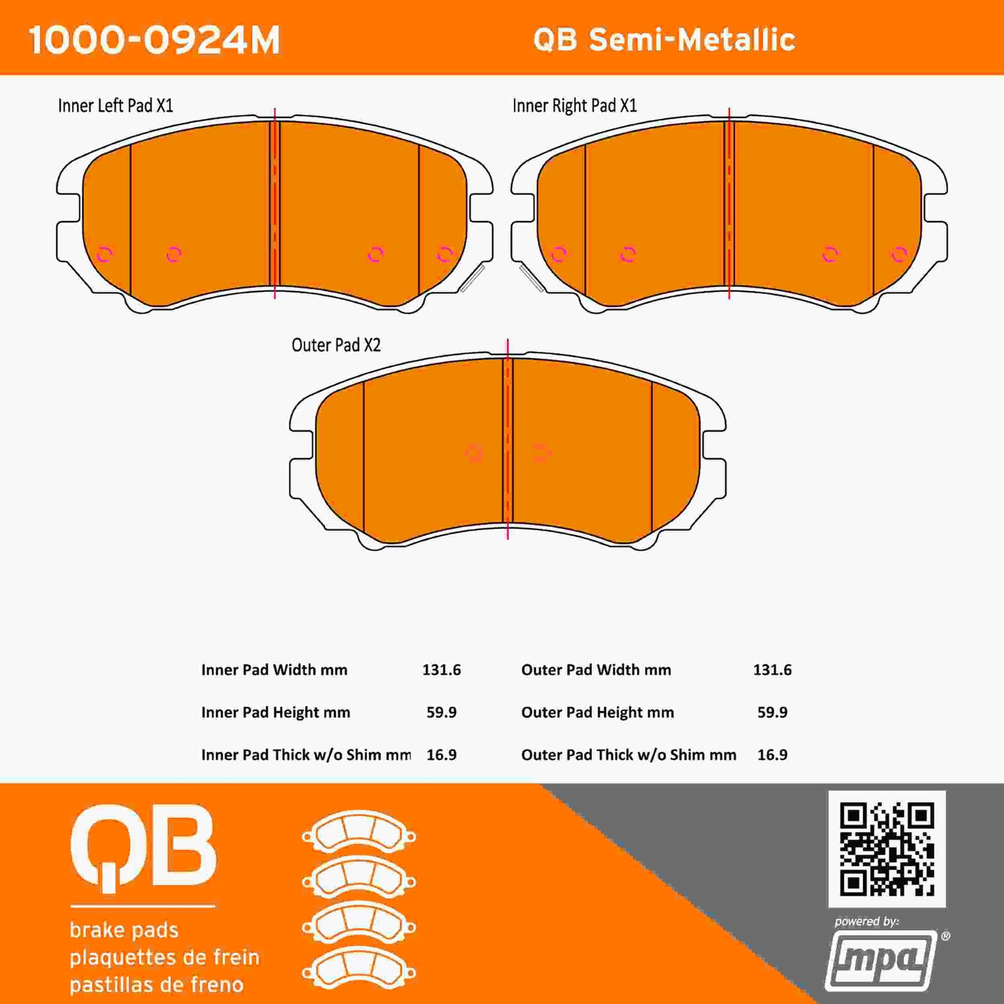 Quality-Built QB Semi-Metallic Brake Pads 1000-0924M