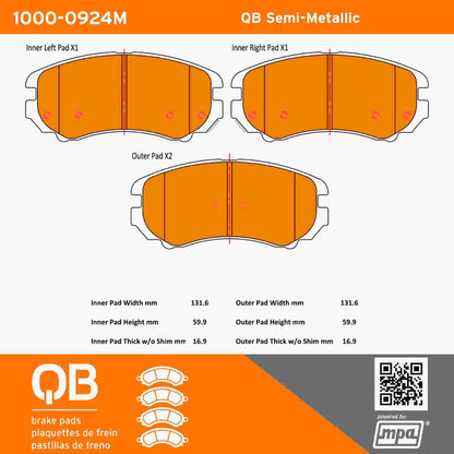 Quality-Built QB Semi-Metallic Brake Pads 1000-0924M
