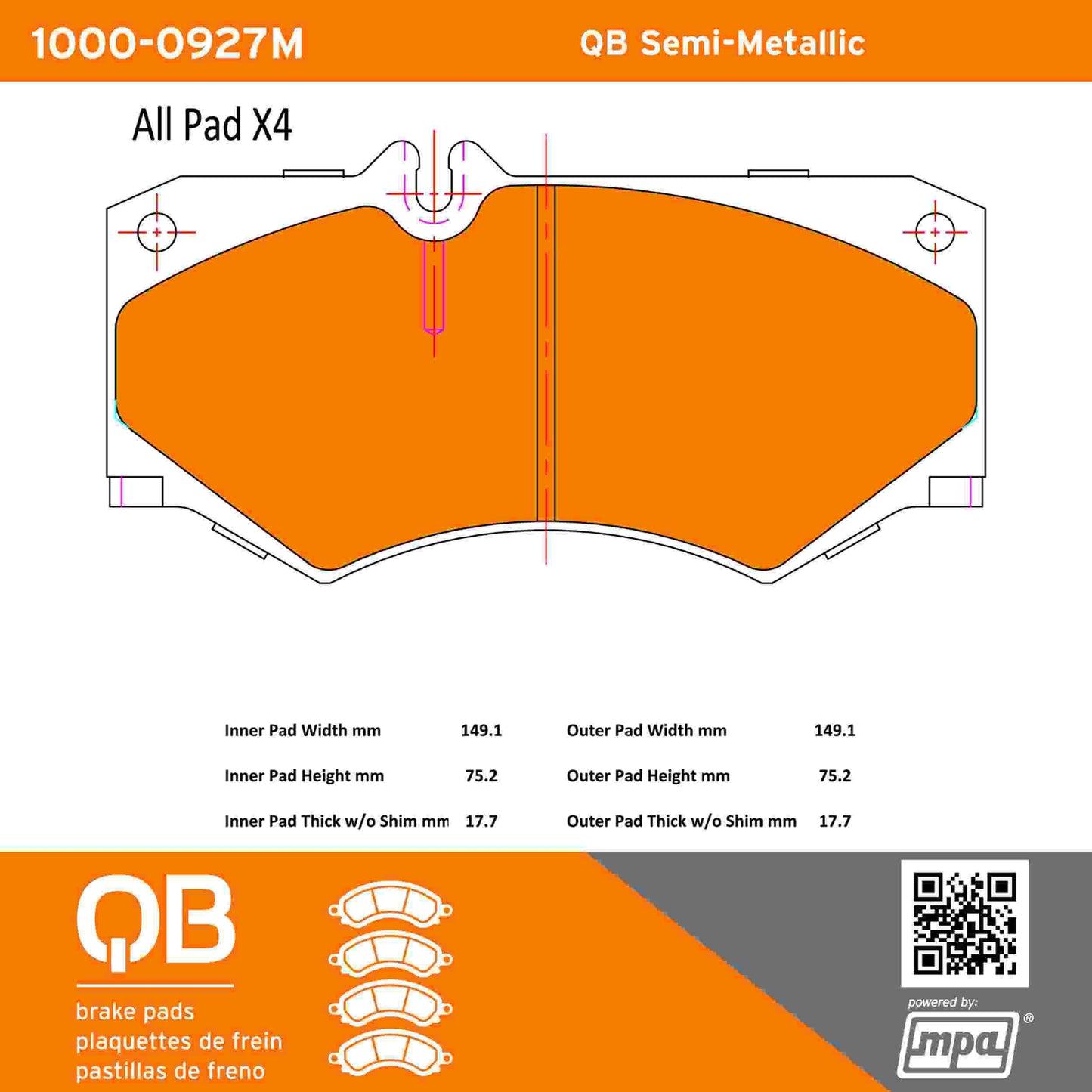 Quality-Built QB Semi-Metallic Brake Pads 1000-0927M