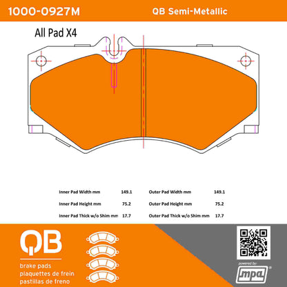 Quality-Built QB Semi-Metallic Brake Pads 1000-0927M