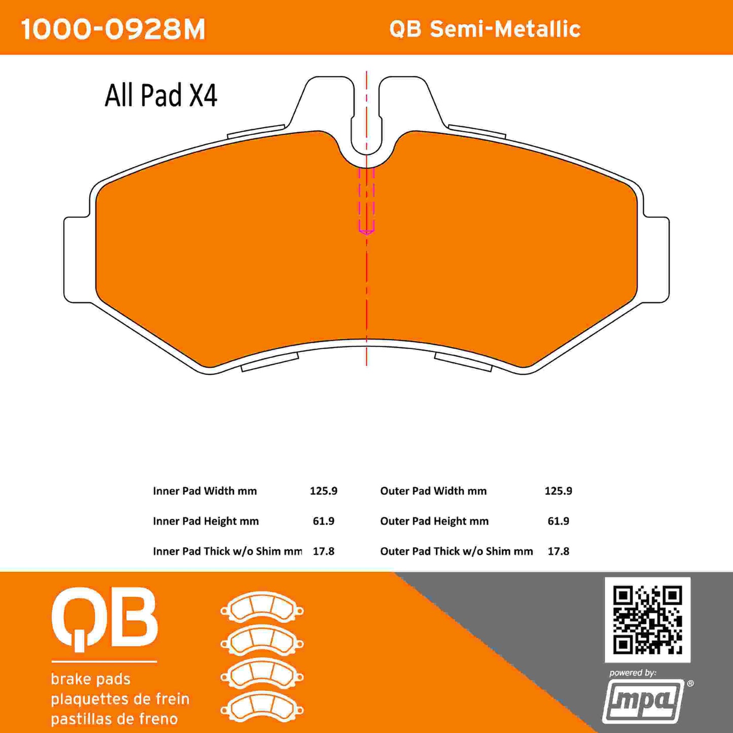 Quality-Built QB Semi-Metallic Brake Pads 1000-0928M