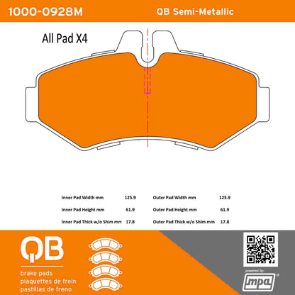Quality-Built QB Semi-Metallic Brake Pads 1000-0928M