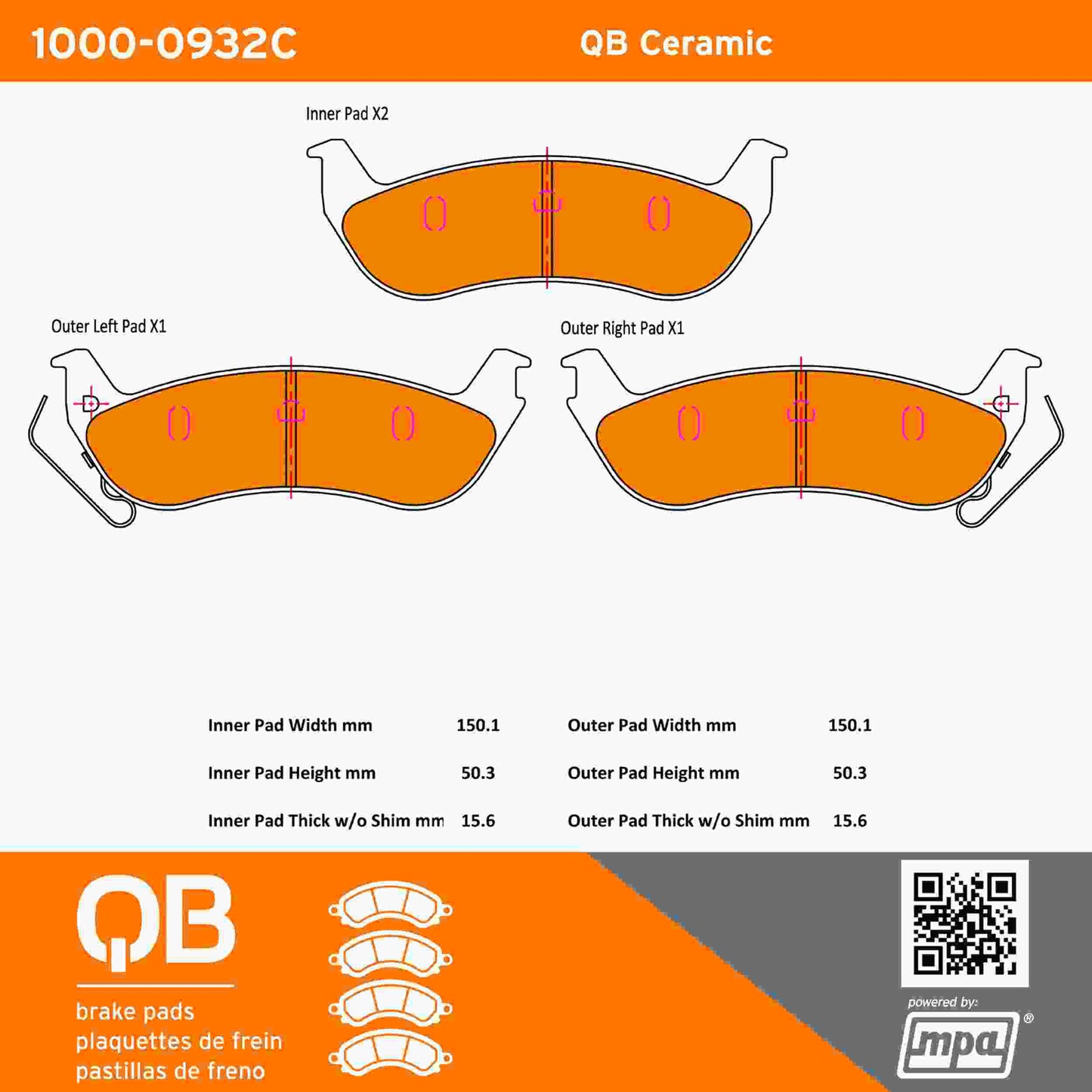 Quality-Built QB Ceramic Brake Pads 1000-0932C