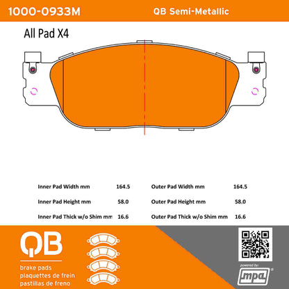 Quality-Built QB Semi-Metallic Brake Pads 1000-0933M