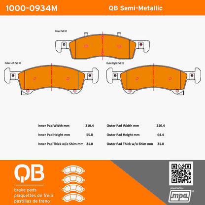 Quality-Built QB Semi-Metallic Brake Pads 1000-0934M