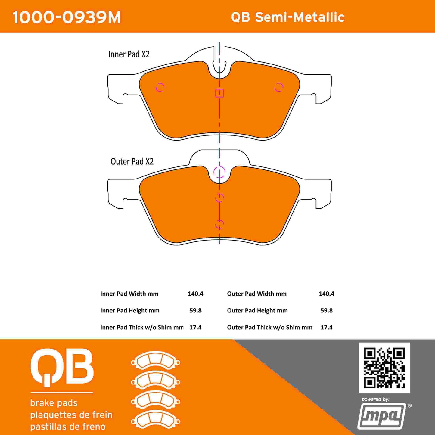 Quality-Built QB Semi-Metallic Brake Pads 1000-0939M