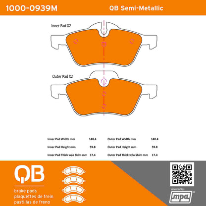 Quality-Built QB Semi-Metallic Brake Pads 1000-0939M