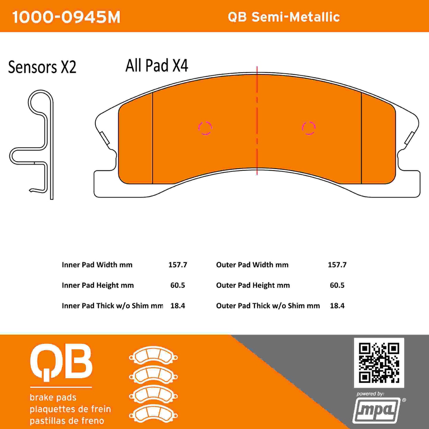 Quality-Built QB Semi-Metallic Brake Pads 1000-0945M