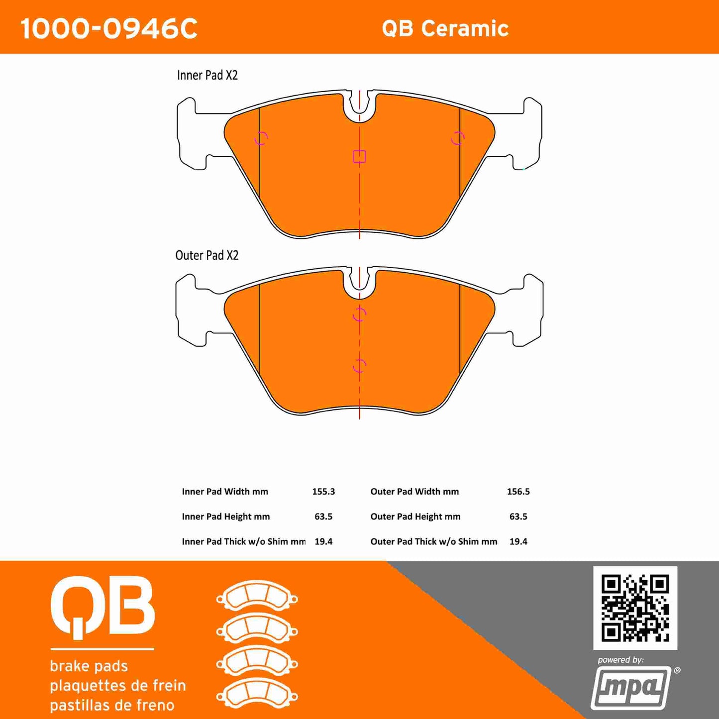 Quality-Built QB Ceramic Brake Pads 1000-0946C
