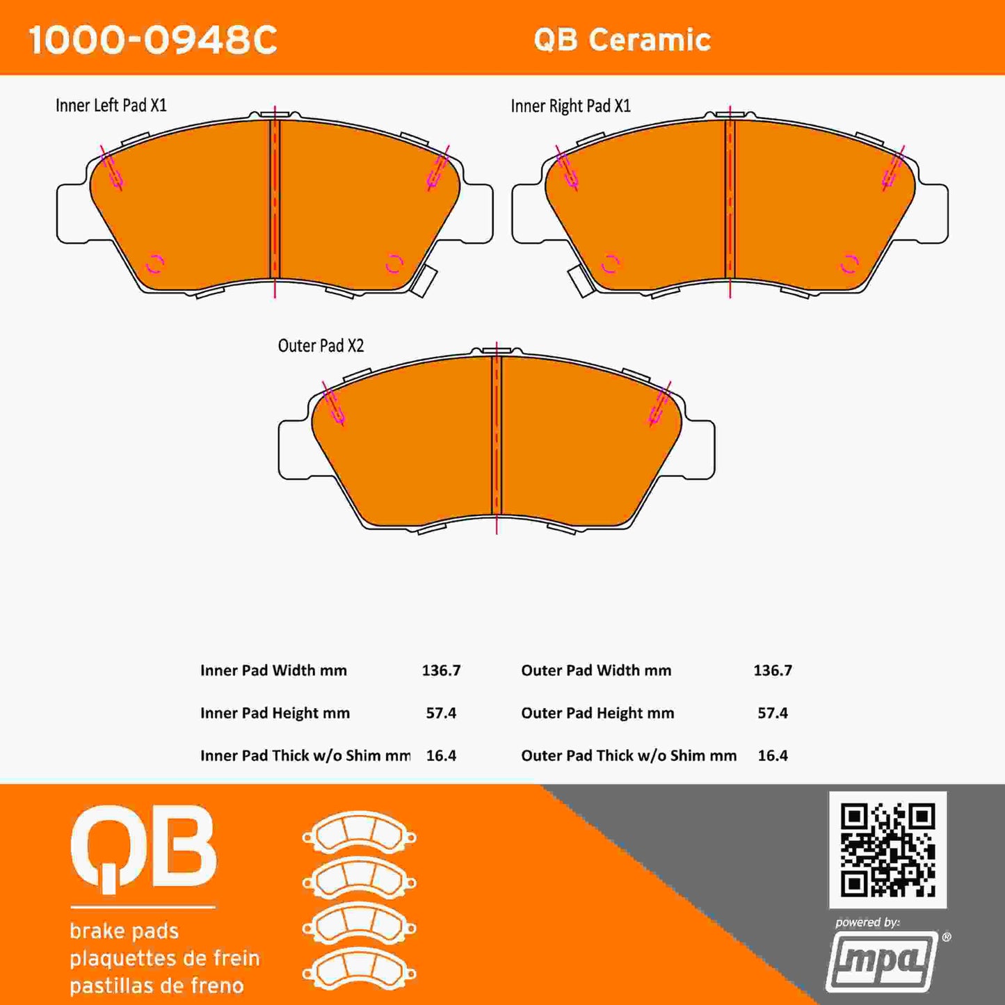 Quality-Built QB Ceramic Brake Pads 1000-0948C