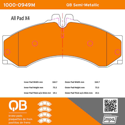 Quality-Built QB Semi-Metallic Brake Pads 1000-0949M
