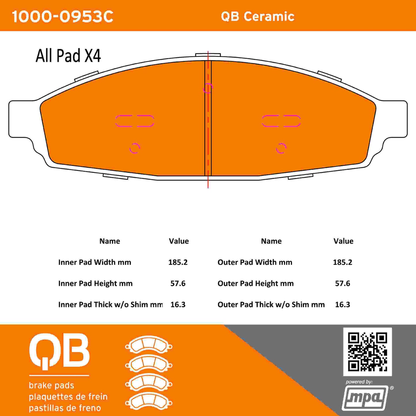 Quality-Built QB Ceramic Brake Pads 1000-0953C