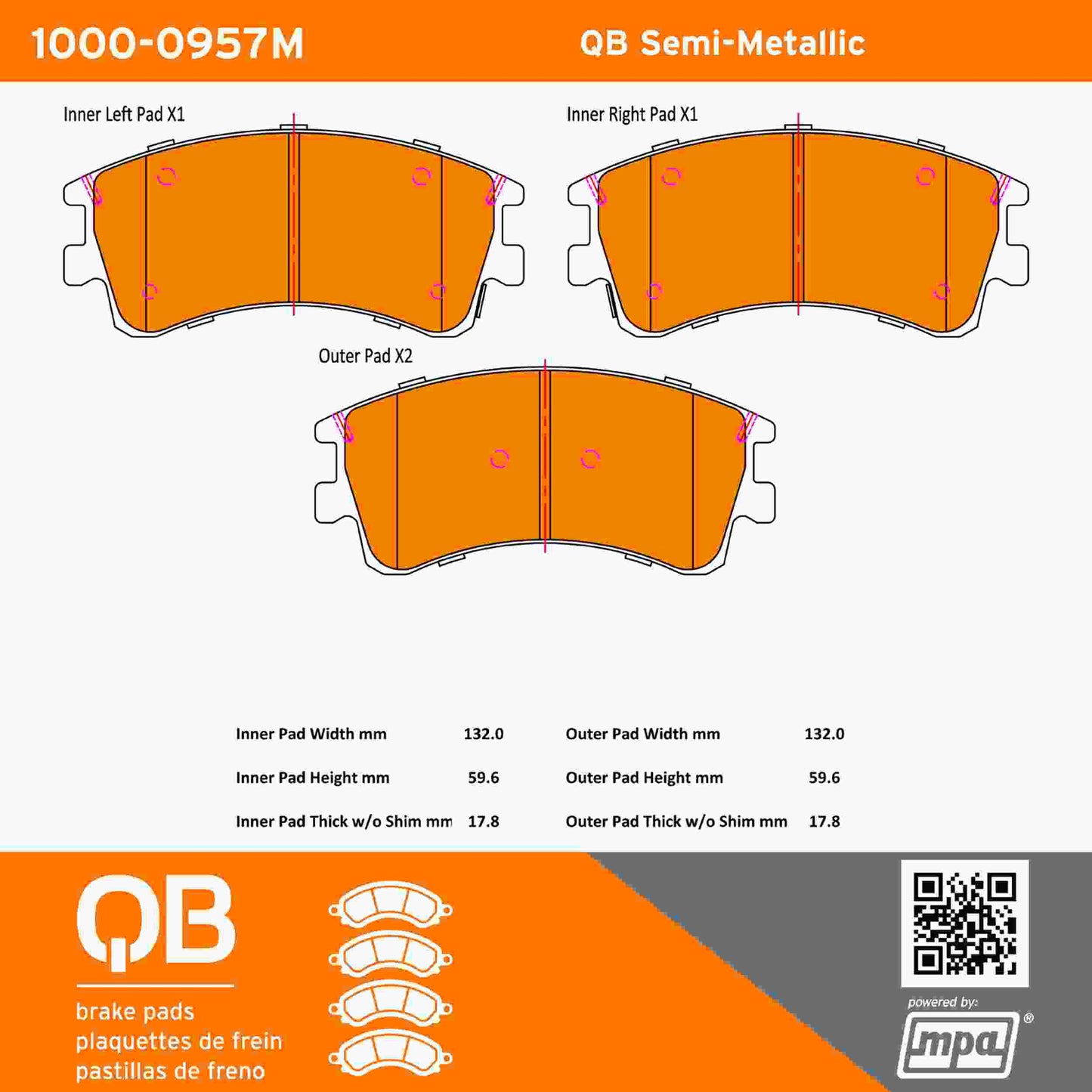 Quality-Built QB Semi-Metallic Brake Pads 1000-0957M