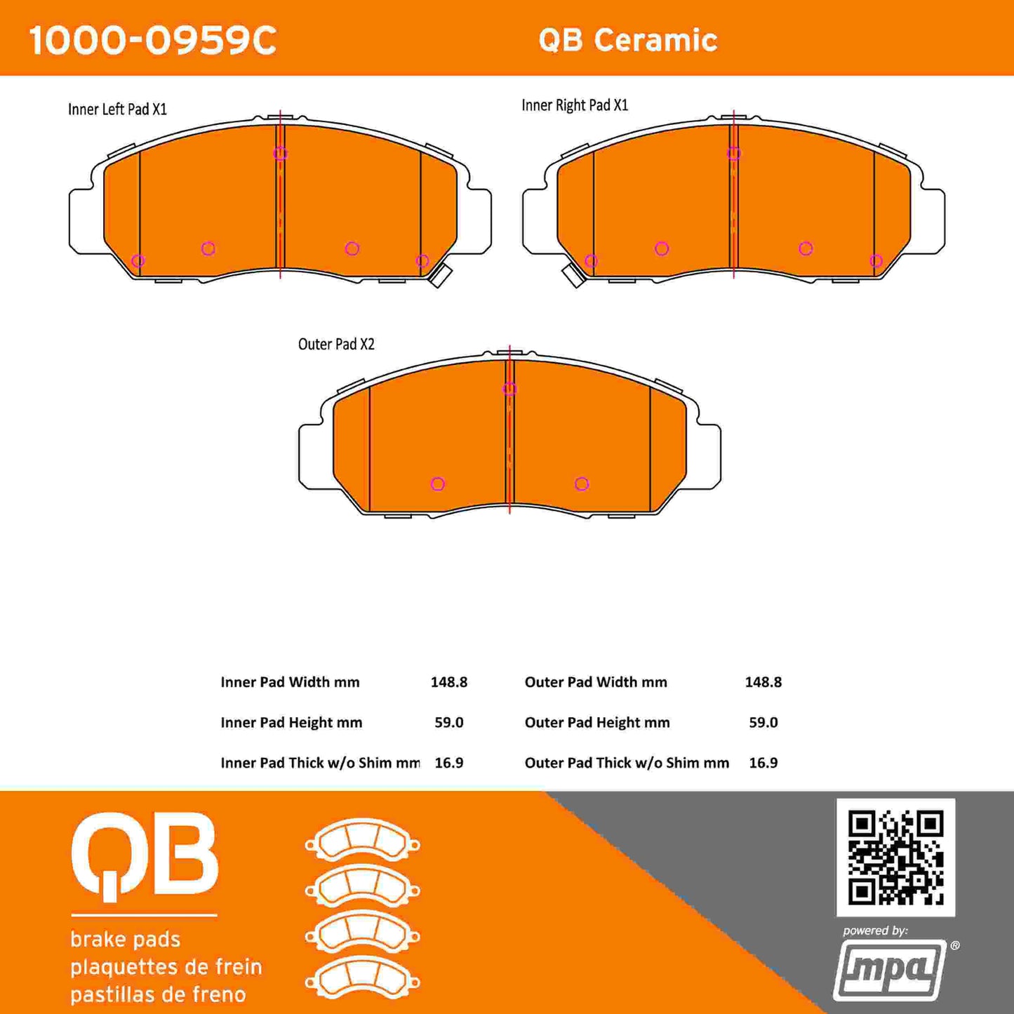 Quality-Built QB Ceramic Brake Pads 1000-0959C