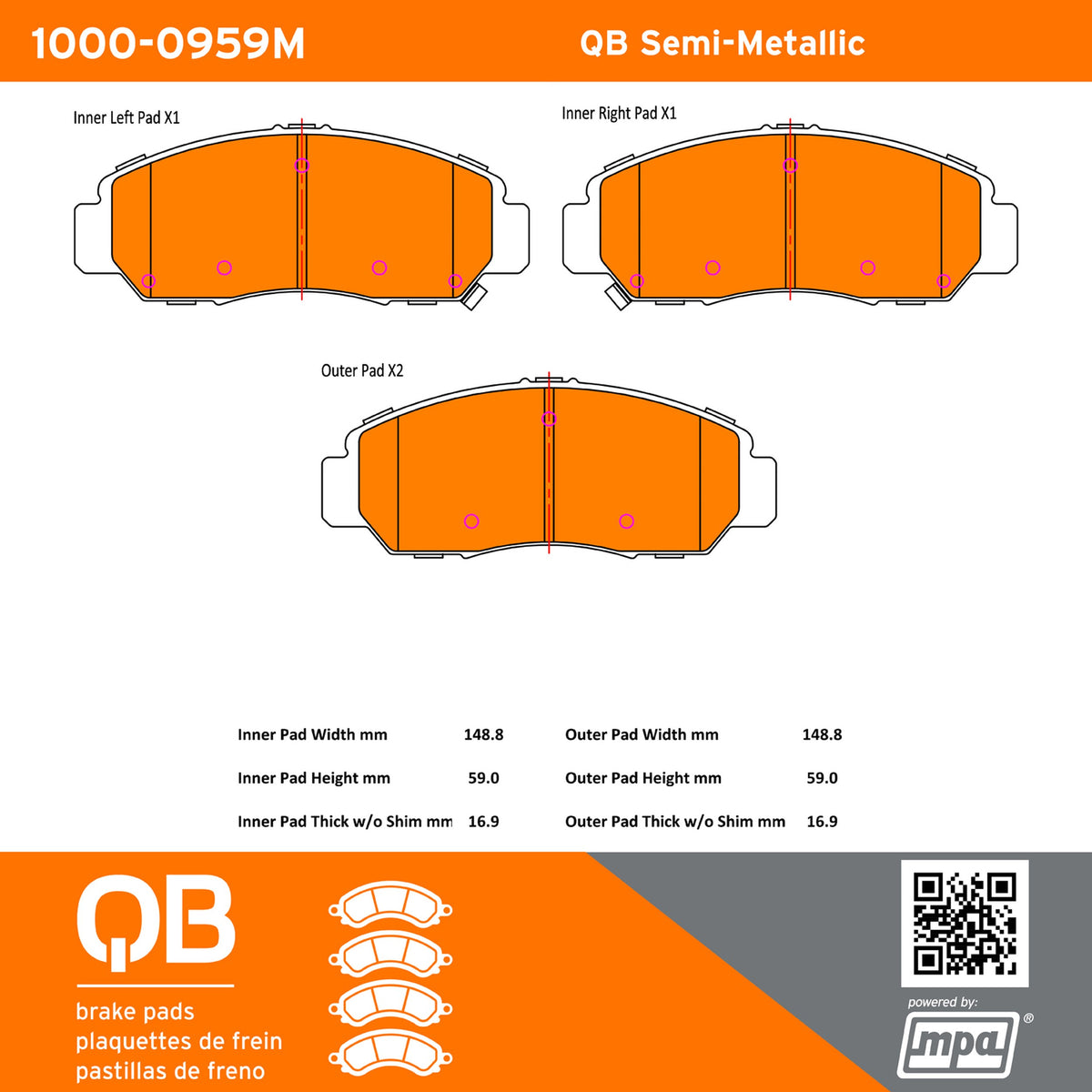 Quality-Built QB Semi-Metallic Brake Pads 1000-0959M