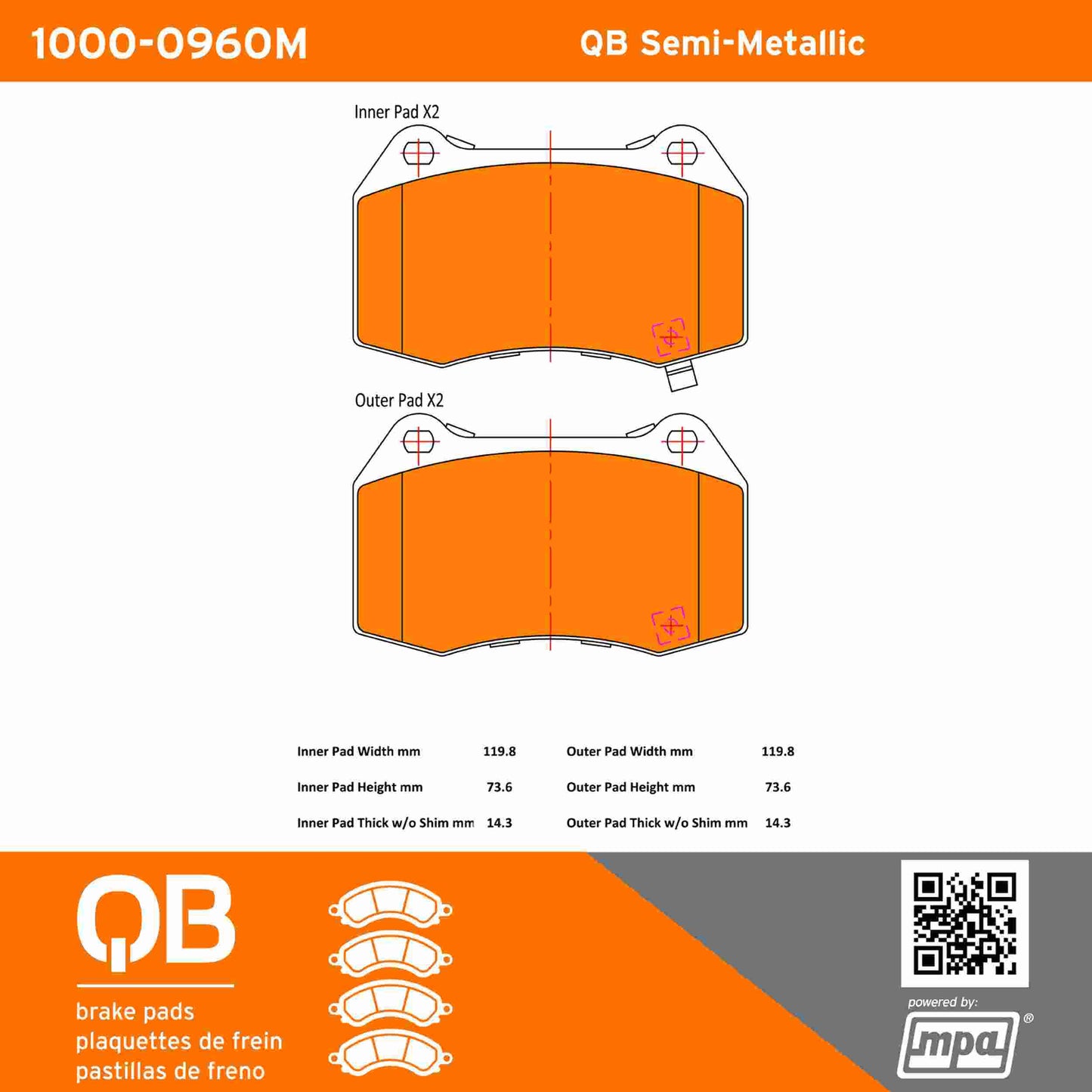 Quality-Built QB Semi-Metallic Brake Pads 1000-0960M