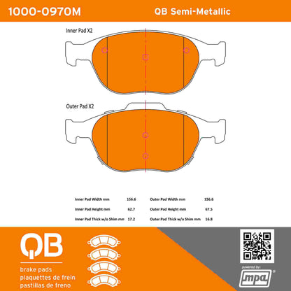 Quality-Built QB Semi-Metallic Brake Pads 1000-0970M