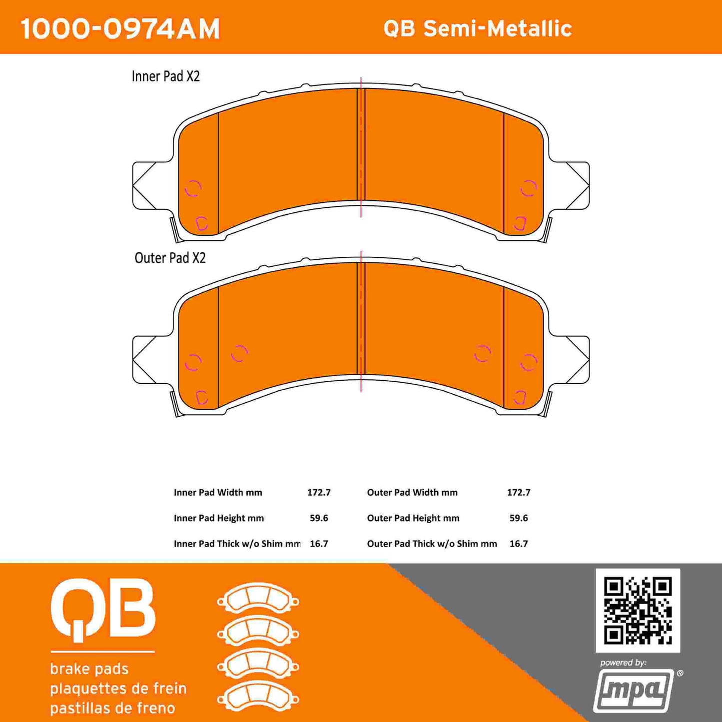 Quality-Built QB Semi-Metallic Brake Pads 1000-0974AM