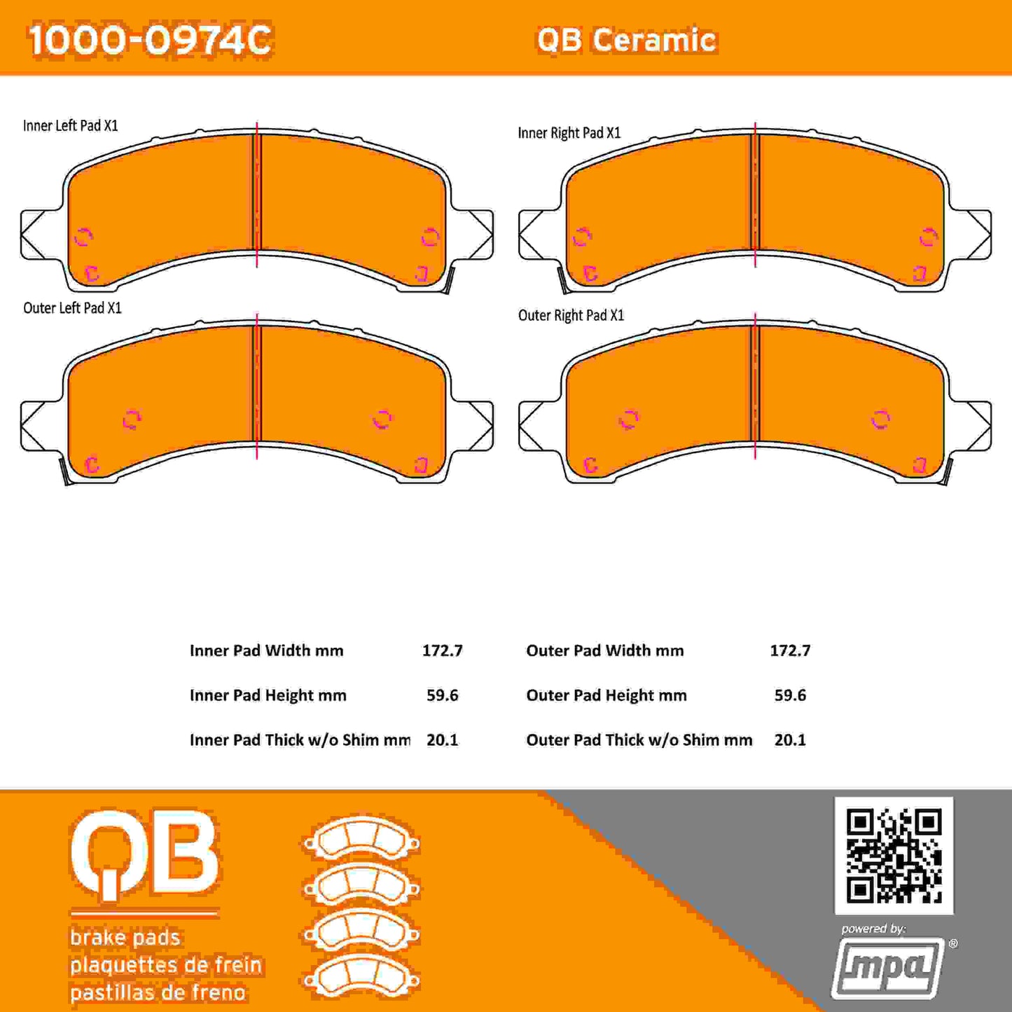 Quality-Built QB Ceramic Brake Pads 1000-0974C