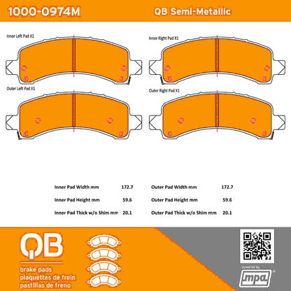 Quality-Built QB Semi-Metallic Brake Pads 1000-0974M