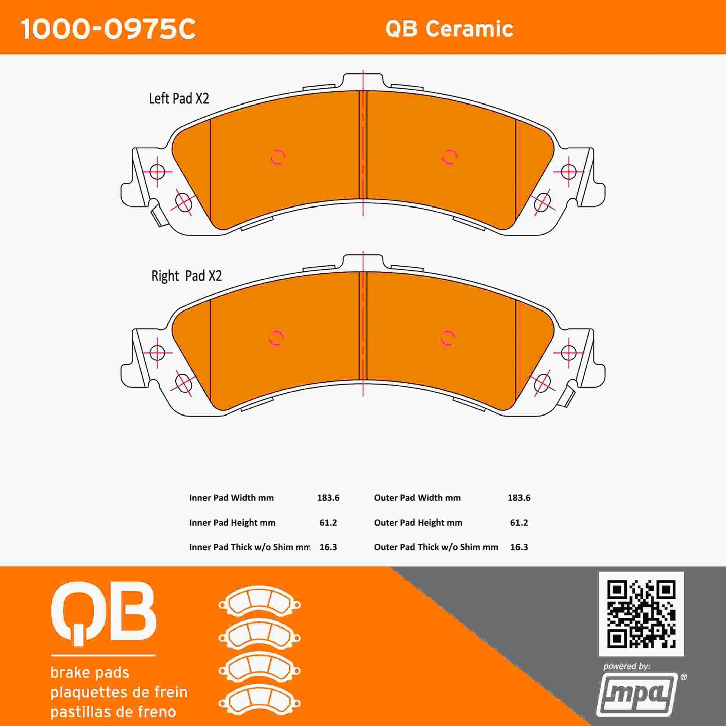 Quality-Built QB Ceramic Brake Pads 1000-0975C