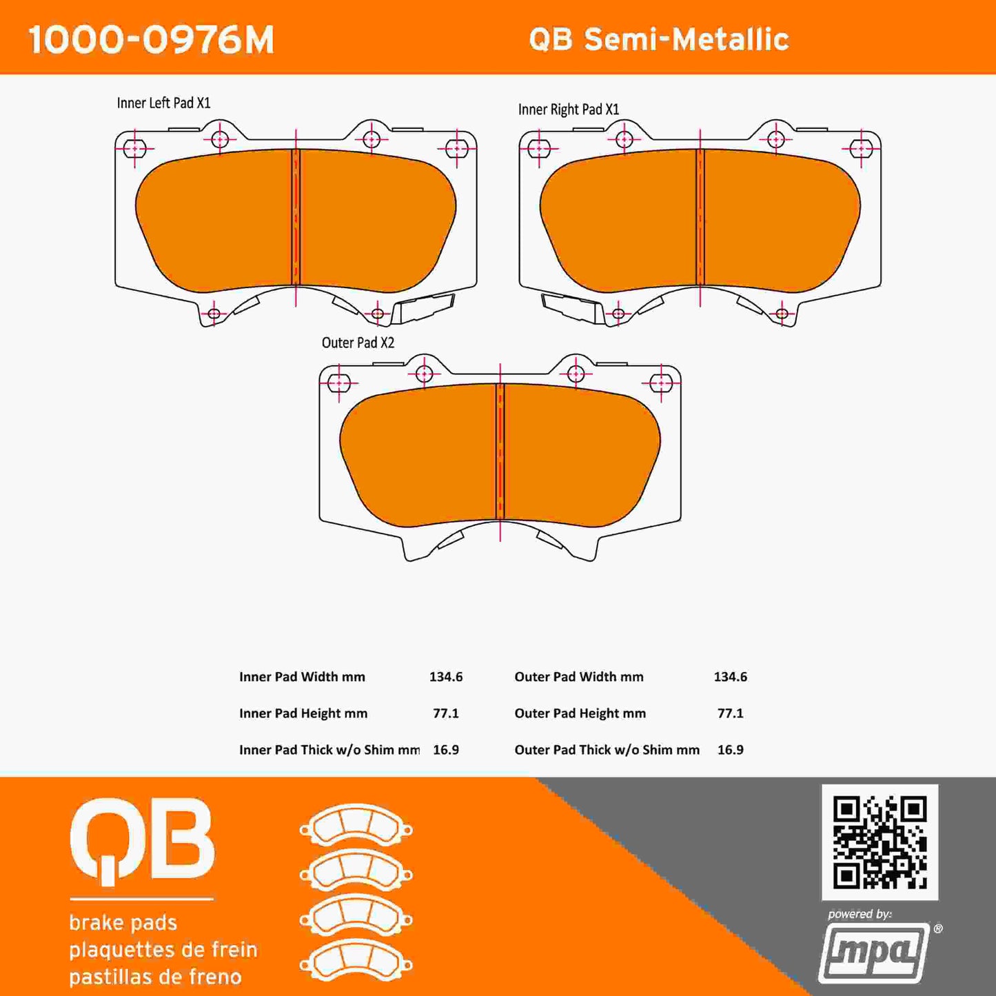 Quality-Built QB Semi-Metallic Brake Pads 1000-0976M