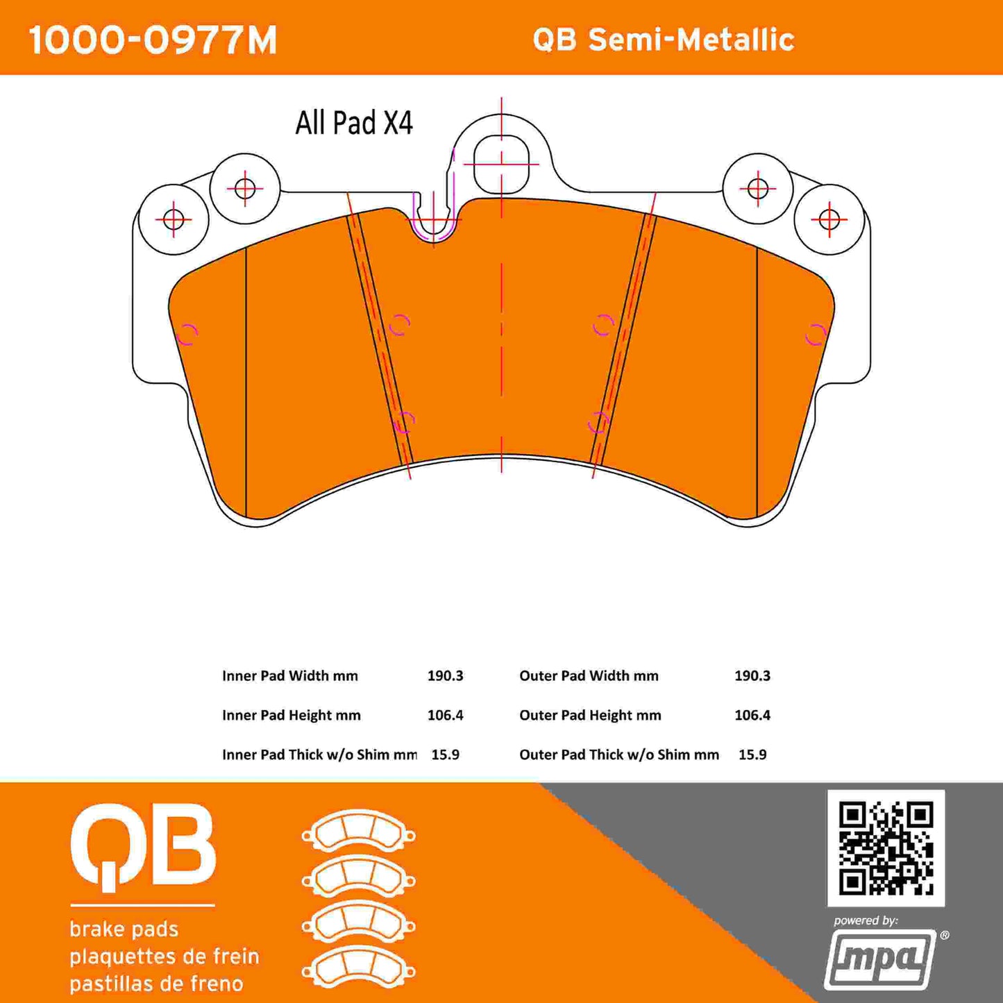 Quality-Built QB Semi-Metallic Brake Pads 1000-0977M