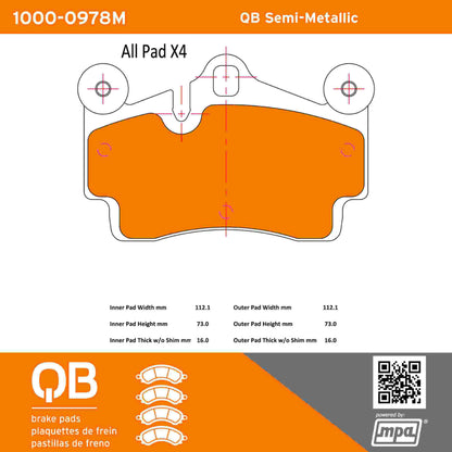 Quality-Built QB Semi-Metallic Brake Pads 1000-0978M