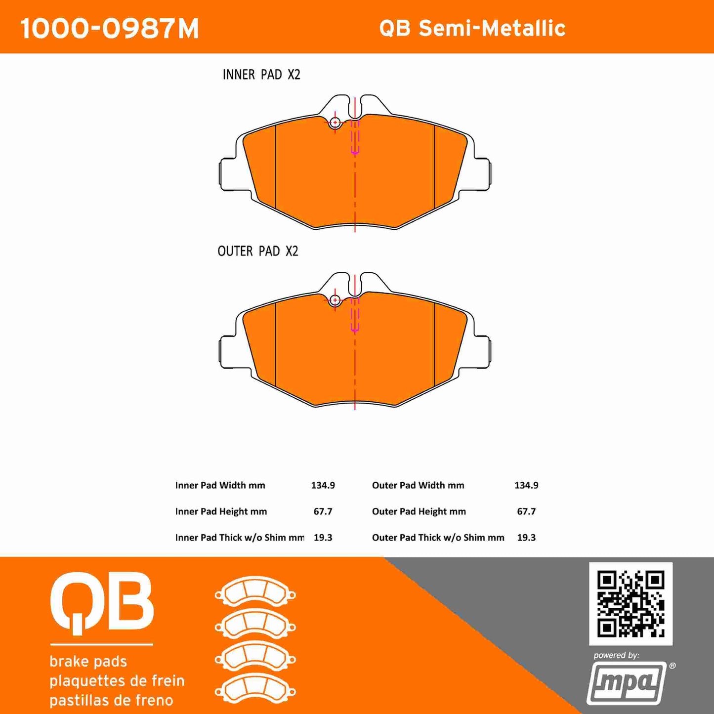 Quality-Built QB Semi-Metallic Brake Pads 1000-0987M