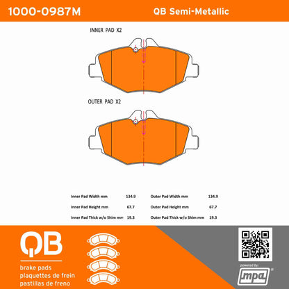Quality-Built QB Semi-Metallic Brake Pads 1000-0987M