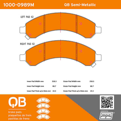 Quality-Built QB Semi-Metallic Brake Pads 1000-0989M