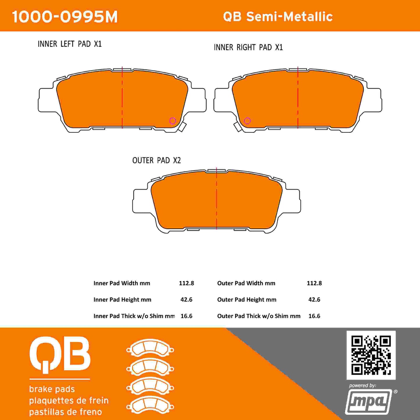 Quality-Built QB Semi-Metallic Brake Pads 1000-0995M
