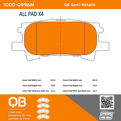 Quality-Built QB Semi-Metallic Brake Pads 1000-0996M