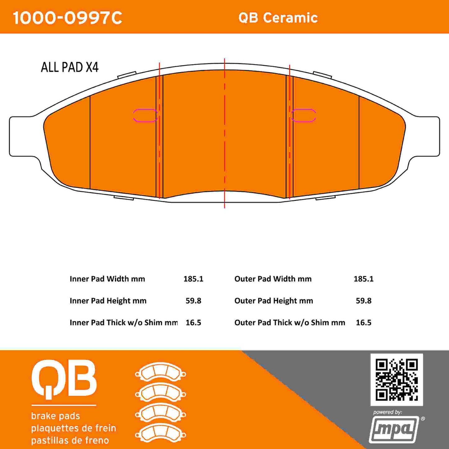 Quality-Built QB Ceramic Brake Pads 1000-0997C