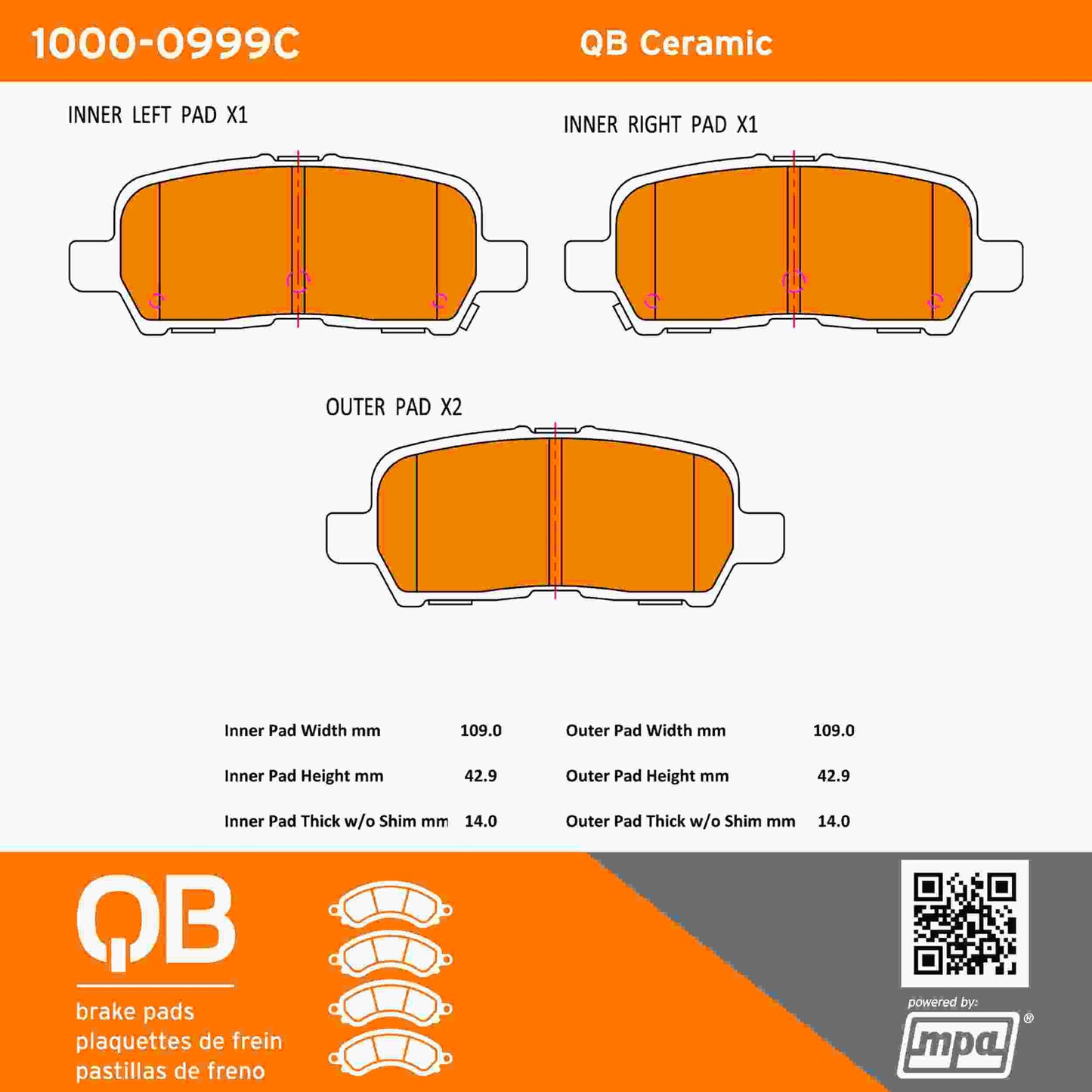Quality-Built QB Ceramic Brake Pads 1000-0999C